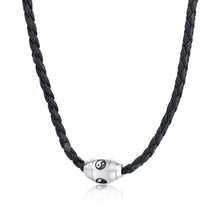 Load image into Gallery viewer, Men Hippie Necklace in Black Braided Leather with Stainless Steel