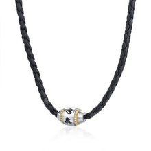 Load image into Gallery viewer, Men Hippie Necklace in Black Braided Leather with Stainless Steel